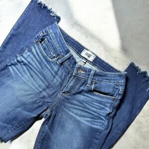 Paige Verdugo Ankle Jeans 26 Barton Distressed Raw Hem Skinny Mid Rise Blue USA